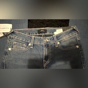 True Religion Women's Blue Denim Jeans with Contrast Stitching